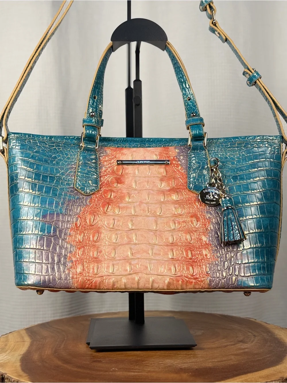 Brahmin Sundew Ombre Asher Leather Satchel Tote Shoulder Bag EUC